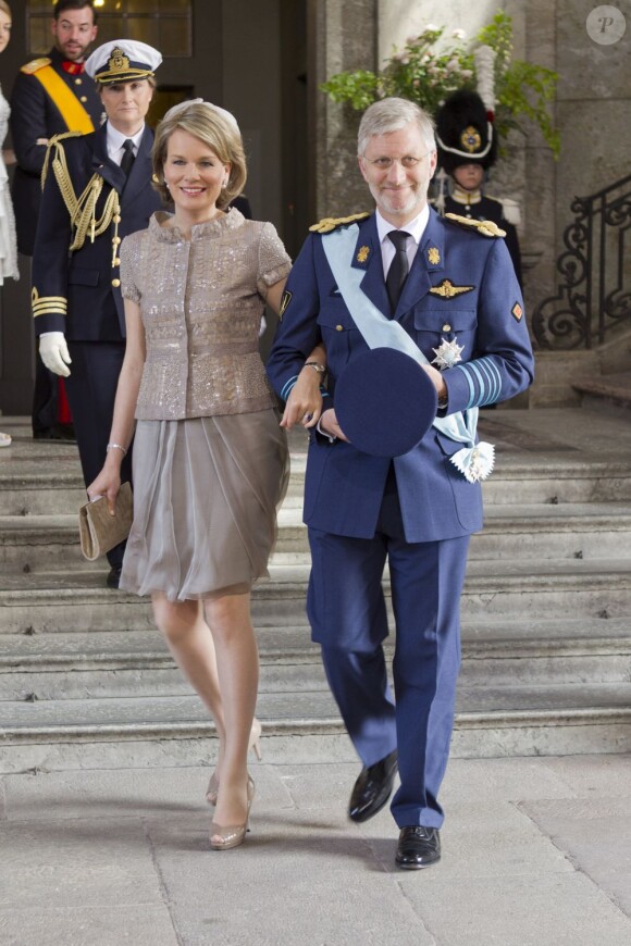 Le prince Philippe de Belgique et la princesse Mathilde au baptême de la princesse Estelle de Suède, à Stockholm, le 22 mai 2012.