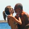 Christian Audigier et sa fiancée Nathalie Sorensen en vacances à Ibiza, le 8 juillet 2013.