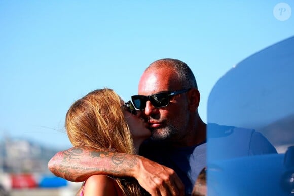 Exclusif - Christian Audigier et sa fiancée Nathalie Sorensen en vacances à Ibiza le 8 juillet 2013.