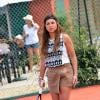 Leslie au tournoi de tennis de l'association Enfant star et match à Juan les Pins, le 9 juillet 2013.