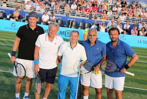 Thomas Enqvist, Björn Borg, Mansour Bahrami, Henri Leconte à Saint-Tropez le 12 juillet 2013 lors du 3e Classic Tennis Tour.
