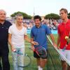 Christian Bîmes, Nagui, Sébastien Grosjean et Richard Gasquet à Saint-Tropez le 12 juillet 2013 lors du 3e Classic Tennis Tour.