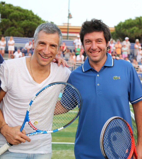 Nagui et Sébastien Grosjean à Saint-Tropez le 12 juillet 2013 lors du 3e Classic Tennis Tour.