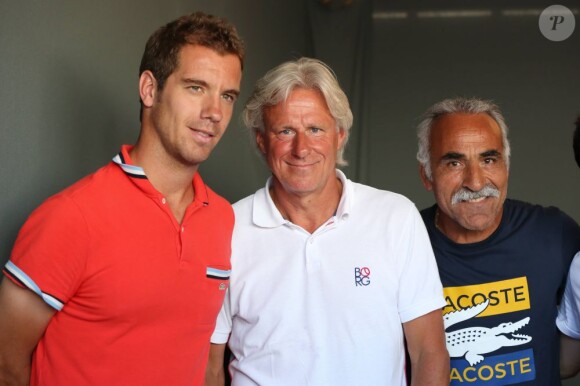 Richard Gasquet, Björn Borg et Mansour Bahrami à Saint-Tropez le 12 juillet 2013 lors du 3e Classic Tennis Tour.