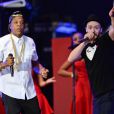 Jay-Z et Justin Timberlake en concert au Yankee Stadium de New York dans le cadre de leur "Legends of summer Tour", le 19 juillet 2013.