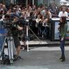 Megan Fox en action sur le tournage de Teenage Mutant Ninja Turtle à Times Square, New York, le 22 juillet 2013.