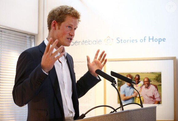 'Sans mentir, il est grand au moins comme ça !' Le prince Harry à la galerie Getty Images à Londres le 25 juillet 2013 lors du vernissage d'une expo photo de Chris Jackson sur le travail de Sentebale. L'occasion de livrer ses premières impressions sur son neveu le prince George de Cambridge.