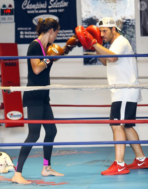 Adriana Lima très concentrée lors d'une séance de boxe à Miami le 27 juillet 2013