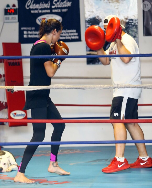Adriana Lima très concentrée lors d'une séance de boxe à Miami le 27 juillet 2013