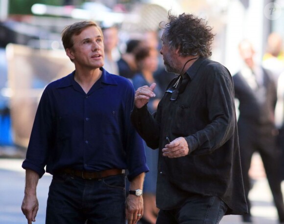 Exclusif - Tim Burton et Christoph Waltz sur le tournage du nouveau film "Big Eyes" à Vancouver, le 30 juillet 2013.