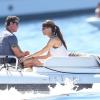 Sylvester Stallone avec sa femme Jennifer Flavin in love en vacances à bord d'un yacht de luxe le 1er août 2013, au large de Saint-Jean-Cap-Ferrat.