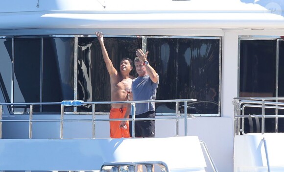 Sylvester Stallone en vacances à bord d'un yacht de luxe le 1er août 2013, au large de Saint-Jean-Cap-Ferrat.