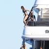 Les enfants de Sly,  Sophia, Sistine et Scarlet s'éclatent en vacances à bord d'un yacht de luxe le 1er août 2013, au large de Saint-Jean-Cap-Ferrat.