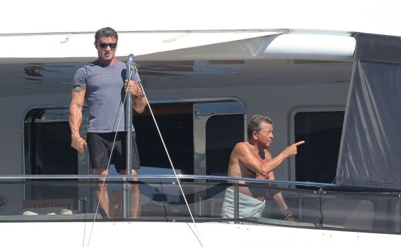 Sylvester Stallone en vacances à bord d'un yacht de luxe le 1er août 2013, au large de Saint-Jean-Cap-Ferrat.