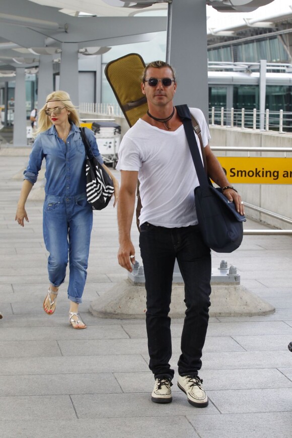 La chanteuse Gwen Stefani, son mari Gavin Rossdale, et leurs fils Kingston et Zuma arrivent à Nice pour passer leur vacances dans le sud de la France. Le 3 août 2013.