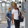 Gwen Stefani, son mari Gavin Rossdale, et leurs fils Kingston et Zuma arrivent à Nice pour passer leur vacances dans le sud de la France. Le 3 août 2013.