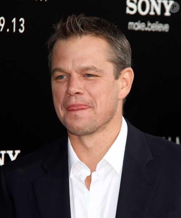 Matt Damon heureux à la première du film Elysium à Westwood, le 7 août 2013.