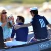 L'ancien top Jodie Kidd arrive au Nikki Beach de Saint-Tropez le 11 août 2013 par une belle journée estivale