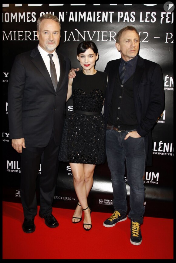 David Fincher, Rooney Mara et Daniel Craig pour la première parisienne de "Millénium", le 3 janvier 2012.