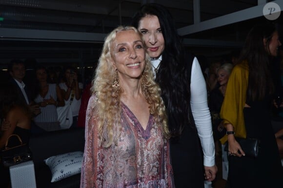 Franca Sozzani et Marina Abramovic lors du cocktail organisé par L'Uomo Vogue à la Terrazza Maserati, célébrant le début de la 70e Mostra de Venise. Le 27 août 2013.