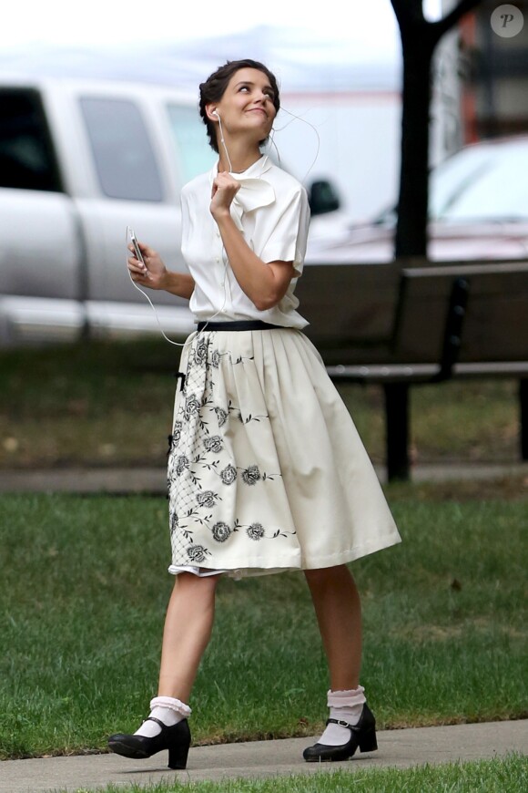 Katie Holmes sur le tournage du film Miss Meadows, à Cleveland, Ohio, le 28 août 2013.