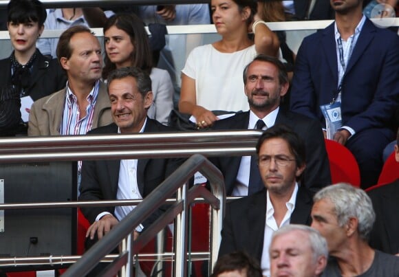 Nicolas Sarkozy et Jean-Claude Blanc lors de la rencontre de Ligue 1 entre le PSG et Guingamp (2-0), au Parc des Princes, le 31 août 2013.