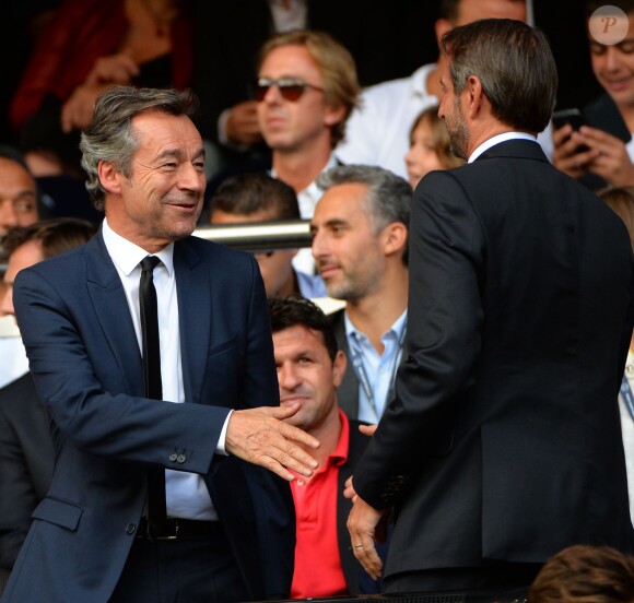 Michel Denisot et Jean-Claude Blanc lors de la rencontre de Ligue 1 entre le PSG et Guingamp (2-0), au Parc des Princes, le 31 août 2013.