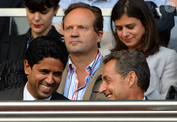 Nicolas Sarkozy et Nasser lors de la rencontre de Ligue 1 entre le PSG et Guingamp (2-0), au Parc des Princes, le 31 août 2013.