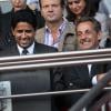 Nasser Al-Khelaifi et Nicolas Sarkozy lors de la rencontre de Ligue 1 entre le PSG et Guingamp (2-0), au Parc des Princes, le 31 août 2013.