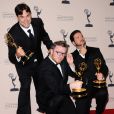Josh Earl, Rob Butler et Alex Durham récompensés pour le montage de l'émission "Deadliest Catch" lors des Creative Arts Emmy Awards à Los Angeles, le 15 septembre 2013.
