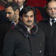  Le cheick Tamin Ben Hamad Al-Thani, propriétaire du Paris Saint-Germain le 19 février 2012 au Parc des Princes à Paris et à la tête d'une fortune estimée à 1,8 milliards d'euros 