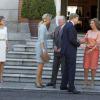 Le prince Felipe, la princesse Letizia, le roi Juan Carlos, la reine Sofia et la princesse Elena d'Espagne- La famille royale d'Espagne recoit le roi Willem-Alexander et la reine Maxima des Pays-Bas au palais Zarzuela a Madrid. Le 18 septembre 2013  Their Royal Highnesses King Juan Carlos and Queen Sofia, Spain Crown Princes Felipe de Borbon and Letizia Ortiz and Princess Elena offer a lunch to their Majesties King Willem-Alexander and Queen Maxima of The Netherlands at Zarzuela Palace in Madrid on Wednesday 18th September 201318/09/2013 - Madrid