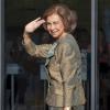 La reine Sofia d'Espagne le 26 septembre 2013 à l'hôpital Quiron de la banlieue de Madrid où Juan Carlos Ier a été opéré