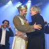 Exclusif - Pierre-François Martin-Laval honoré et heureux de voir le Monty Python Terry Jones lors de la deuxième représentation de la célèbre comédie musicale des Monthy Python "Spamalot" à Bobino à Paris le 28 septembre 2013