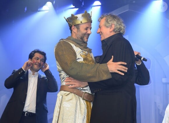 Exclusif - Pierre-François Martin-Laval honoré et heureux de voir le Monty Python Terry Jones lors de la deuxième représentation de la célèbre comédie musicale des Monthy Python "Spamalot" à Bobino à Paris le 28 septembre 2013