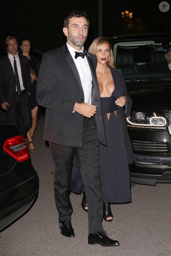 Riccardo Tisci et Kim Kardashian arrivent au pavillon Ledoyen pour l'after-party de la projection du film Mademoiselle C. Paris, le 1er octobre 2013.