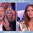 Miss France 2013 face à Antoine de Caunes. Elle remplace la Miss Météo du Grand Journal Doria Tillier, le vendredi 4 octobre 2013.