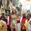 La nouvelle statue de la diva Céline Dion chez Madame Tussauds, présentée à Times Square, à New York, le 8 octobre 2013.