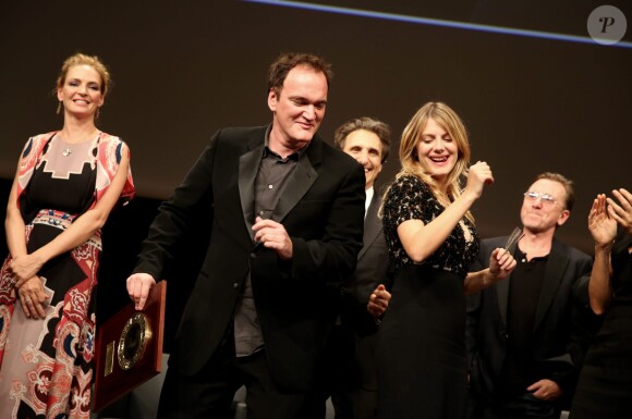 Uma Thurman, Quentin Tarantino et Melanie Laurent Lyon le 18 Octobre 2013 Remise du Prix Lumiere 2013 a Quentin Tarantino a l'amphitheatre du palais des Congres de Lyon  Quentin Tarantino is awarded the Prix Lumiere 2013 in Lyon 18/10/201318/10/2013 - Lyon