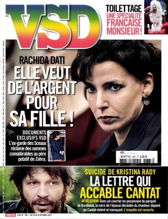 Rachida Dati en couverture de VSD, en kiosques le 24 octobre 2013.