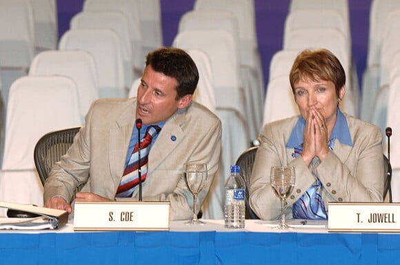 Sebastian Coe lors d'une conférence de presse du comité olympique britannique le 6 juillet 2005