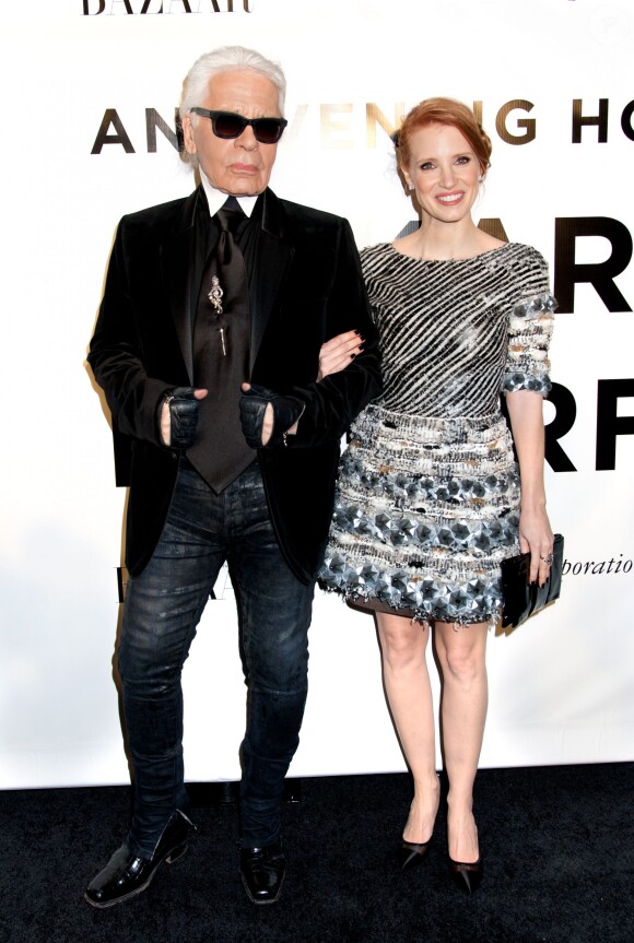 Karl Lagerfeld et Jessica Chastain lors de la soirée Honoring Karl Lagerfeld à New York. Le 6 novembre 2013.