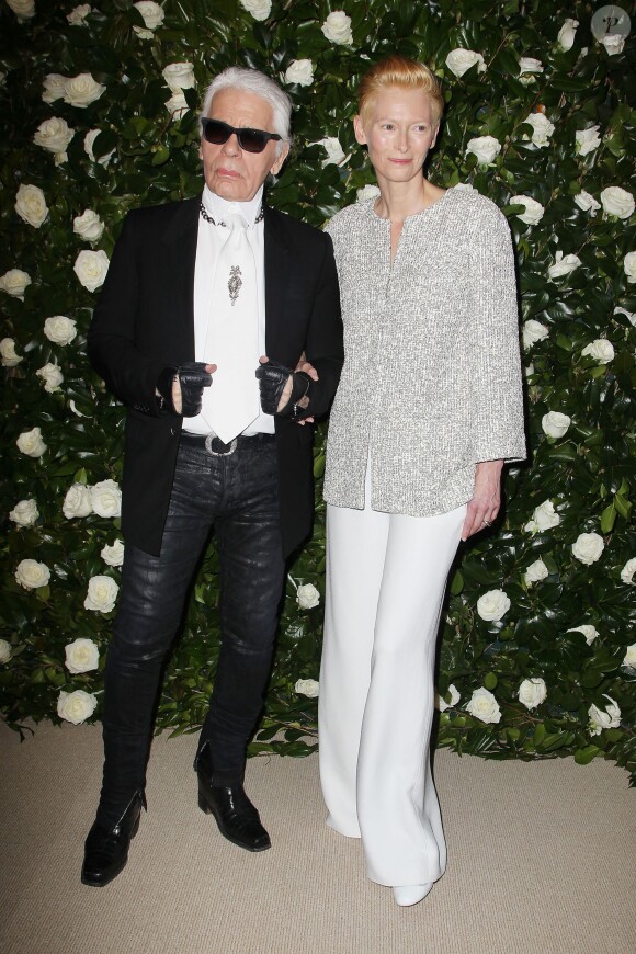 Karl Lagerfeld et Tilda Swinton lors de la soirée A Tribute To Tilda Swinton au MoMA. New York, le 5 novembre 2013.