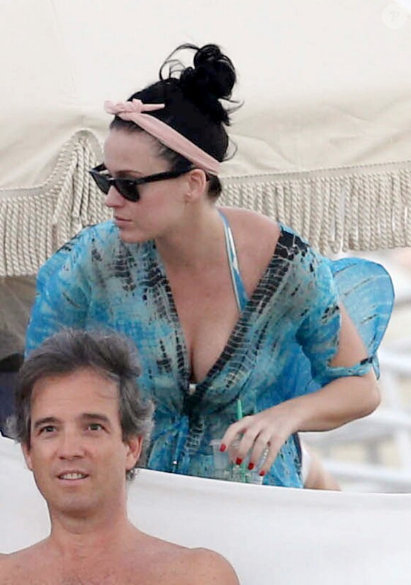 La chanteuse Katy Perry sur la plage avec des amis à Miami, le 17 novembre 2013.