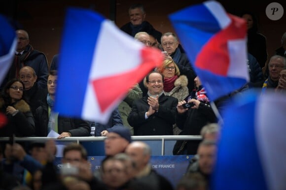 Le président Francois Hollande assiste au match France - Ukraine au Stade de France. Le 19 novembre 2013.