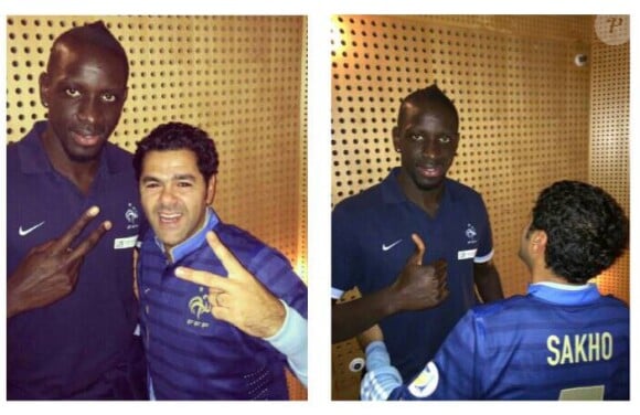 Jamel Debouzze et Mamadou Sakho au Stade de France à Saint-Denis le 19 novembre 2013