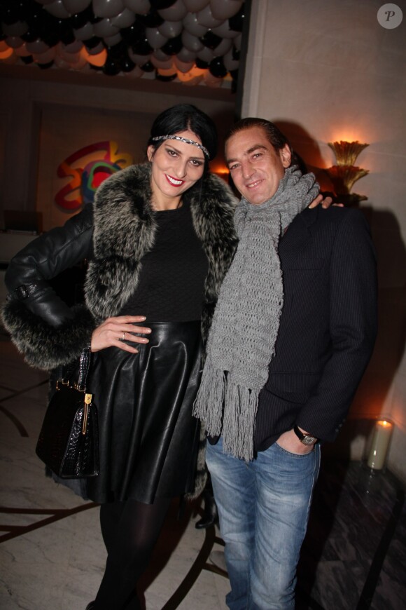 Ludovic Chancel (le fils de Sheila) et sa femme Sylvie Ortega lors de la soirée d'inauguration de l'album musical de l'hôtel Burgundy à Paris, le 26 novembre 2013.