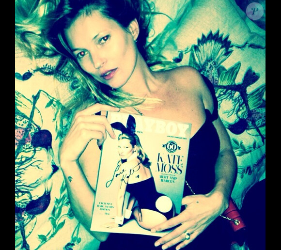 Kate Moss tient son numéro du magazine Playboy, qui célèbre son 60e anniversaire.