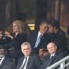 Helle Thorning-Schmidt, Barack Obama et sa femme Michelle - Cérémonie d'hommage à Nelson Mandela au stade de Soccer City à Soweto, le 10 décembre 2013.