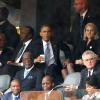 David Cameron, Helle Thorning-Schmidt et Barack Obama - Cérémonie d'hommage à Nelson Mandela au stade de Soccer City à Soweto, le 10 décembre 2013.